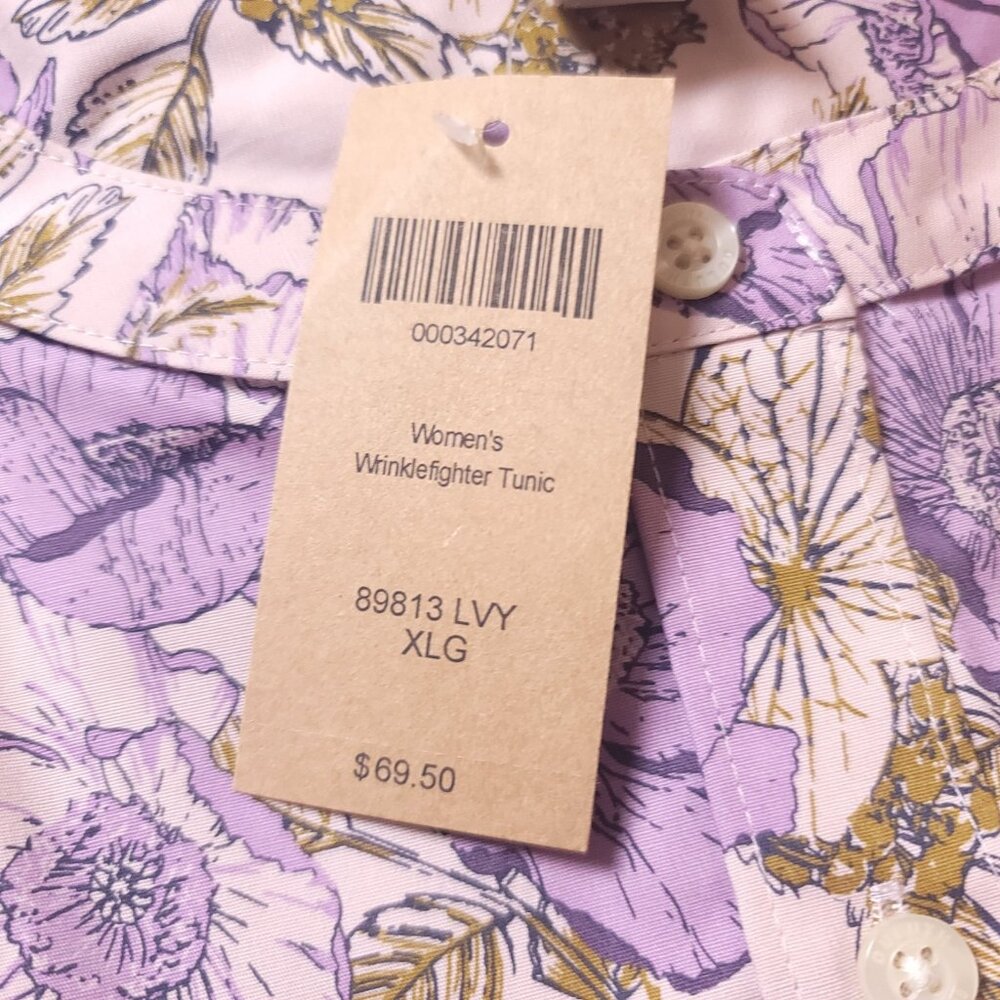 Duluth Womens Wrinkle Fighter Tunic No Gape Floral  Purple Button Shirt Pink - Picture 8 of 12